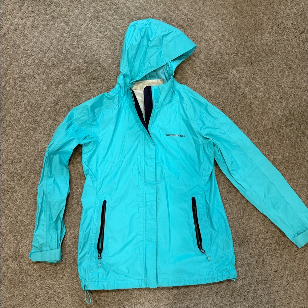 Vineyard Vines Turquoise Hooded Raincoat Size Small